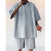 billiga Set med herr-T-shirts-Herr T-shirtkostymer Träningsoverall Tennisskjorta Shorts och T-shirt set Kort ärm Rund hals Sommar Rutig Slät Gymnastik Ledigt 2 st Semester Dagliga kläder Sportkläder Svart Vit Grå Topp t-shirt för