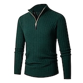 cheap Men&#039;s Pullover Sweater-Men&#039;s Pullover Sweater Jumper Quarter Zip Pullover Sweater Jumper Ribbed Knit Regular Knit Plain Quarter Zip Modern Contemporary Work Daily Wear Clothing Apparel Fall &amp; Winter Black White M L XL