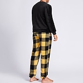 preiswerte Pyjamas-Herren Hausanzug Schlafanzüge Schlafanzug Set Pyjama-Oberteil und Hose 2 Stück Plaid Stilvoll Brautkleider schlicht Komfort Heim Täglich Flanell Komfort Rundhalsausschnitt Langarm Pullover