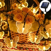 abordables Guirlandes solaires-Guirlande lumineuse solaire en forme de papillon, imperméable, éclairage d&#039;extérieur, luminaire de jardin, 5m, 20led, 6.5m, 30led, 8 modes d&#039;éclairage, noël, nouvel an, fête de mariage, vacances,