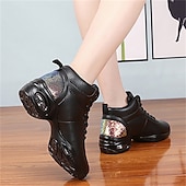 abordables Chaussures de jazz-Femme Chaussures de Jazz Baskets de Danse Danse en ligne Utilisation Entraînement Soirée Manteaux en similicuir Plus doux Professionnel Deli-pointes Talon épais Bout rond Lacet Adolescent Adulte Noir