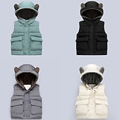 billiga Boy&amp;#39;s Downs &amp;amp; Pufferjacka-Småbarn Pojkar Pufferjacka Ytterkläder Ensfärgat Ärmlös Täcka Utomhus Häftig Förtjusande Dagligen Svart Grön Beige Höst Vinter 3-7 år