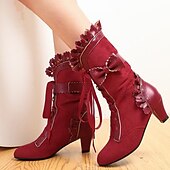 abordables Botas de mujer-Mujer Botas Zapatos de Navidad Bullock Zapatos Tallas Grandes Exterior Navidad Diario Color sólido Botines Botines Invierno Encaje Tacón de gatito Dedo redondo Elegante Casual Minimalismo Zapatos de