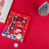 abordables fournitures de peinture, de dessin et d&#039;art-6 pièces/ensemble coffret cadeau de papeterie portable de noël contient 2 crayons 1 taille-crayon 1 gomme 1 règle 1 papier autocollant pour les élèves du primaire enfants apprenant le prix du cadeau