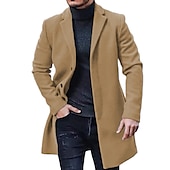 billiga Trenchcoat för män-Herr Vinterkappa Trenchcoat Kontor &amp; Karriär Dagliga kläder Vinter Polyester Håller värmen Tvättbar Ytterkläder Kläder Mode Uppvärmning Solid färg Ficka Kavajslag Enkelknäppt
