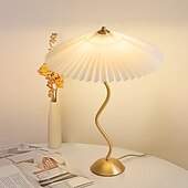 economico lampada da comodino-lampade da tavolo, paralume in tessuto plissettato, lampada da scrivania a led, lampade da comodino retrò a forma di ombrello, luce notturna dimmerabile a 3 vie con base in metallo, per camera da