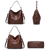 billiga Hand- och toteväskor-Dam Crossbody-väska Tote Axelväska Hoboväska PU läder Utomhus Dagligen Helgdag Dragkedja Stor kapacitet Vattentät Hållbar Ensfärgat Brun fläck Datum rött Svart