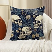 economico Camera di Halloween-federa per cuscino bifacciale 1 pz. federa per cuscino quadrato decorativo morbido con fiore di scheletro per camera da letto, soggiorno, divano, sedia, decorazioni