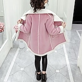 billiga Flickors trenchcoats-Barn Flickor Vinterkappa Sherpajacka Vinterjacka för barn Mode Knappar Prestanda Bomull Täcka Ytterkläder 4-12 år Vår Rodnande Rosa Blå