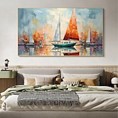 abordables Peintures paysages-peinture à l&#039;huile faite à la main toile mur art décor original voilier coloré en entier pour la décoration intérieure avec cadre étiré sans peinture de cadre intérieur