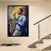 preiswerte Gemälde mit Menschen-Handgefertigtes Jazz-Figurengemälde, modernes, feines Kunstwerk, die neueste Hoteldekoration, handgemaltes Musiker-Jazzspieler-Ölgemälde, Wandkunst, Studio-Dekor, Geschenk für Dekor, gerollte Leinwand