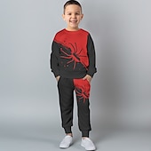 preiswerte Jungen 3D Tiere-Jungen 3D SPIDER Set aus Sweatshirt und Jogginghose Set Langarm 3d Drucken Herbst Winter Aktiv Modisch Cool kinderkleidung 3-12 Jahre Rundhalsausschnitt Outdoor Urlaub Strasse Regular Fit