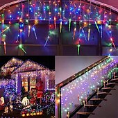 abordables Guirlandes lumineuses à brancher-Lumière de Noël LED rideau glaçon fée guirlande lumineuse 3.5 m 96 LED flexible lumière de Noël pour cour garden party patio décor éclairage coloré ue us au royaume-uni plug