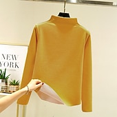 economico T-shirt semplice-Per donna Maglieria intima Camicia di fondo Tinta unica Caldo sfocato Pile Sherpa Manica lunga A collo alto Collo di pile Top regolari Strada Informale Nero Giallo Rosa Blu marino Cachi Autunno