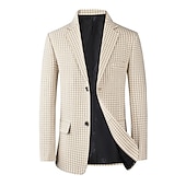 cheap Men&#039;s Classic Blazers-Men&#039;s Cocktail Attire Blazer Business Formal Evening Wedding Party Fashion Casual Spring &amp;  Fall Polyester Plaid / Check Geometic Button Pocket Casual / Daily Single Breasted Blazer White Camel Beige