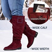 abordables Bottes-Femme Bottes Bottes mollet larges Chaussures en daim Bottes souples Extérieur du quotidien Couleur unie Bottes mi-mollet Hiver Fermeture Talon Plat Bout rond Décontractées Confort Minimalisme Daim
