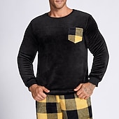 preiswerte Pyjamas-Herren Hausanzug Schlafanzüge Schlafanzug Set Pyjama-Oberteil und Hose 2 Stück Plaid Stilvoll Brautkleider schlicht Komfort Heim Täglich Flanell Komfort Rundhalsausschnitt Langarm Pullover