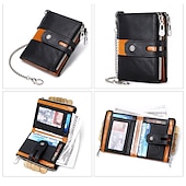 economico porta carte e custodie-Portafoglio con cerniera in pelle bovina 100% portacarte ID con blocco RFID portamonete