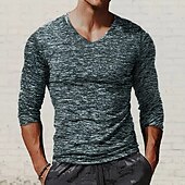 voordelige basis t-shirts-Voor heren T-shirt Shirt met lange mouwen Lange mouw V-hals Lente &amp; Herfst Effen Modieus Ontwerper Basic Vakantie Straat Uitgaan Zwart Rood Blauw Top T-shirt voor mannen