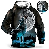 cheap Animal Print-Men&#039;s Animal Wolf Hoodie Hoodies Sweatshirt Hoodie Long Sleeve Hooded Sweatshirt Hooded Daily 3D Print Holiday Going out Streetwear Blue Orange Print Spring &amp;  Fall Designer