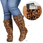 levne Slouch Boots-dámské široké boty do lýtek se skrytou kapsou – pohodlný široký šířkový štíhlý design s akcenty na přezku