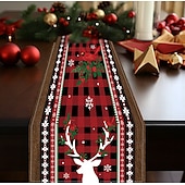 baratos Decoração de Natal-corredor de mesa vermelho, decoração de mesa sazonal em estilo fazenda de férias de inverno