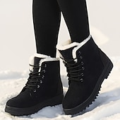 preiswerte Schnee- und Winterstiefel-Damen Winterstiefeletten zum Schnüren mit Kunstfellfutter und rutschfester Sohle, warme Schneestiefel aus Wildleder für kaltes Wetter im Freien
