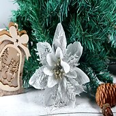 olcso Koszorúk, Girlandok és Díszek-50db piros mikulásvirág műkarácsonyi dekor, csillogó mikulásvirág karácsonyfa virágdísz, barkácsolt karácsonyi koszorú dekor