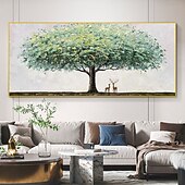 cheap Floral/Botanical Paintings-Handmade Hand Painted Oil Painting Wall Art Huge Green Oil Painting of Happy Tree Symbolizing Vibrancy and Vitality Decor Rolled Canvas No Frame Unstretched