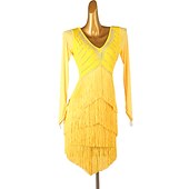 olcso Latin tánc ruházat-tánc salsa latin tánc ruha strassz rojtos bojt női teljesítmény edzés hosszú ujjú magas spandex tüll