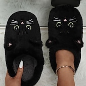 ieftine Flip-Flops de Damă-papuci de pisică de pluș pentru femei - papuci confortabili de interior cu blană, cu urechi drăguțe și broderie pentru îmbrăcăminte de iarnă acasă