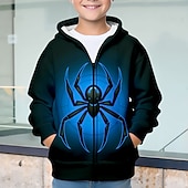 billiga Pojkens 3D-djur-Halloween Pojkar 3D SPIDER Huvtröja Kappa Ytterkläder Långärmad 3D-tryck Höst Vinter Mode Streetwear Häftig Barn 3-12 år Utomhus Ledigt Dagligen Normal