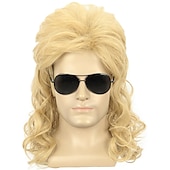 cheap Historical Wigs-Long Dark Brown Wig Rock Star Style Mullet Cosplay Wig 70s 80s Costume Wig Carnival Curly Hair Party Wigs Halloween Wigs