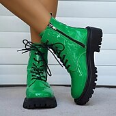levne Bojové boty-Dámské Boty Boty na platformě Obuv military styl Boty se šněrováním Párty Denní Pevná barva Kotníkové boty Booties Zima Platforma Blokovat patu Oblá špička prázdniny Na běžné nošení Pohodlné Uměl