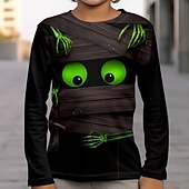 billige Guttens Halloween-kostymer-Gutt 3D Hodeskaller 3D Print T skjorte T-skjorte Langermet 3D-utskrift Høst Vinter Sport Mote Gatemote Barn 3-12 år utendørs Halloween Normal