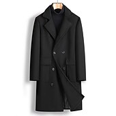billiga Trenchcoat för män-Herr Vinterkappa Rock Peacoat Utomhus Dagliga kläder Höst vinter Polyester Håller värmen Vattentät Ytterkläder Kläder Mode Streetwear Slät Kavajslag Dubbelknäppt