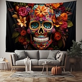 tanie halloweenowe gobeliny ścienne-Halloween Szkielet Dnia Zmarłych Wiszący Gobelin Sztuka Ścienna Duży Gobelin Mural Dekoracja Fotograficzna Tło Koc Zasłona Dekoracje do Sypialni i Salonu