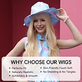 voordelige Synthetische trendy pruiken-24 inch synthetische pruik damespruik blond lang golvend haar met pony mode dagelijks feest cosplay