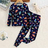 cheap Boy&#039;s 3D Animals-Boys 3D Dinosaur Pajama Sets Long Sleeve 3D Print Fall Winter Active Cool Daily Kids 3-12 Years Crew Neck Home Causal Indoor Regular Fit