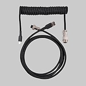 cheap Cables-USB A To TYPE-C Keyboard Cable Woven Material Handmade Coiled 5 Pin Aviator Connector Custom Make Single Sleeved PET Mechanical Keyboard Coiled 1.5 Meter Mini Micro Spiral Cable