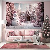 billige hengende juleteppe-juledekorasjoner snømann snøfnugg hengende billedvev veggkunst xmas stor billedvev veggmaleri dekor fotografi bakteppe teppe gardin hjem soverom stue dekorasjon