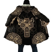 Men's Totem Winter Coat Fleece Jacket Coat Comfortable Warm Breathable Vintage Abstract Sports & Outdoor Daily Wear Going out Zipper Pocket Print Fall & Winter Hoodie Long Sleeve Yellow3