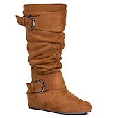 levne Slouch Boots-dámské široké boty do lýtek se skrytou kapsou – pohodlný široký šířkový štíhlý design s akcenty na přezku