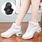 abordables Chaussures de jazz-Femme Chaussures de Jazz Baskets de Danse Danse en ligne Utilisation Entraînement Soirée Manteaux en similicuir Plus doux Professionnel Deli-pointes Talon épais Bout rond Lacet Adolescent Adulte Noir