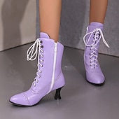 cheap 1930s-Women&#039;s Victorian Lace-Up Ankle Boots – Retro Faux Leather Heeled Boots for Cosplay, Parties, and Daily Wear