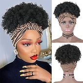 cheap Older Wigs-Afro Kinky Curly Wig Headband Wig Gray Wigs for Women Short Curly Afro Wig with Headband Attached Synthetic Gray Ombre Wig Womens Curly Real Hair Glueless Wig Gray Hair Wigs 4Inch