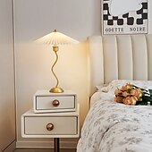 economico lampada da comodino-lampade da tavolo, paralume in tessuto plissettato, lampada da scrivania a led, lampade da comodino retrò a forma di ombrello, luce notturna dimmerabile a 3 vie con base in metallo, per camera da