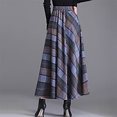 voordelige Rokken-dames a-lijn geruite rok midi-rokken zak lange geruite kleurblok dagelijks datum herfst&amp;amp;winter twilled satijn elegant lang rood blauw groen