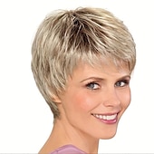 preiswerte ältere Perücke-Synthetische Perücken Locken Gerader Pony Perücke Kurz A1 A2 A3 A4 Synthetische Haare Damen Modisches Design Natürlich Komfortabel Blond Braun