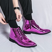 abordables Botas de vestir-Botas de vestir de charol negro para hombre: elegantes botas con cordones, para uso formal e informal, perfectas para eventos y trabajo.